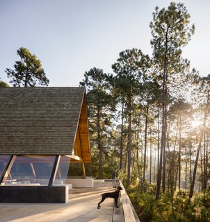 The terrace is a favorite gathering place. The house is positioned facing south to get the most sun exposure. 